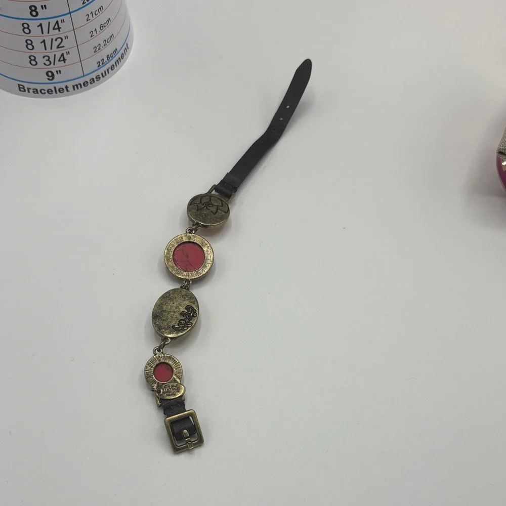 Vintage America Multicolor Floral Link Bracelet with Black Strap
